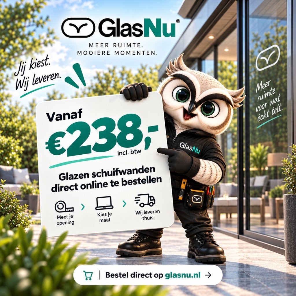 Glazen Schuifwanden voor Terrasoverkapping Vanaf 238,-, Garantie, Enkel of Dubbel glas