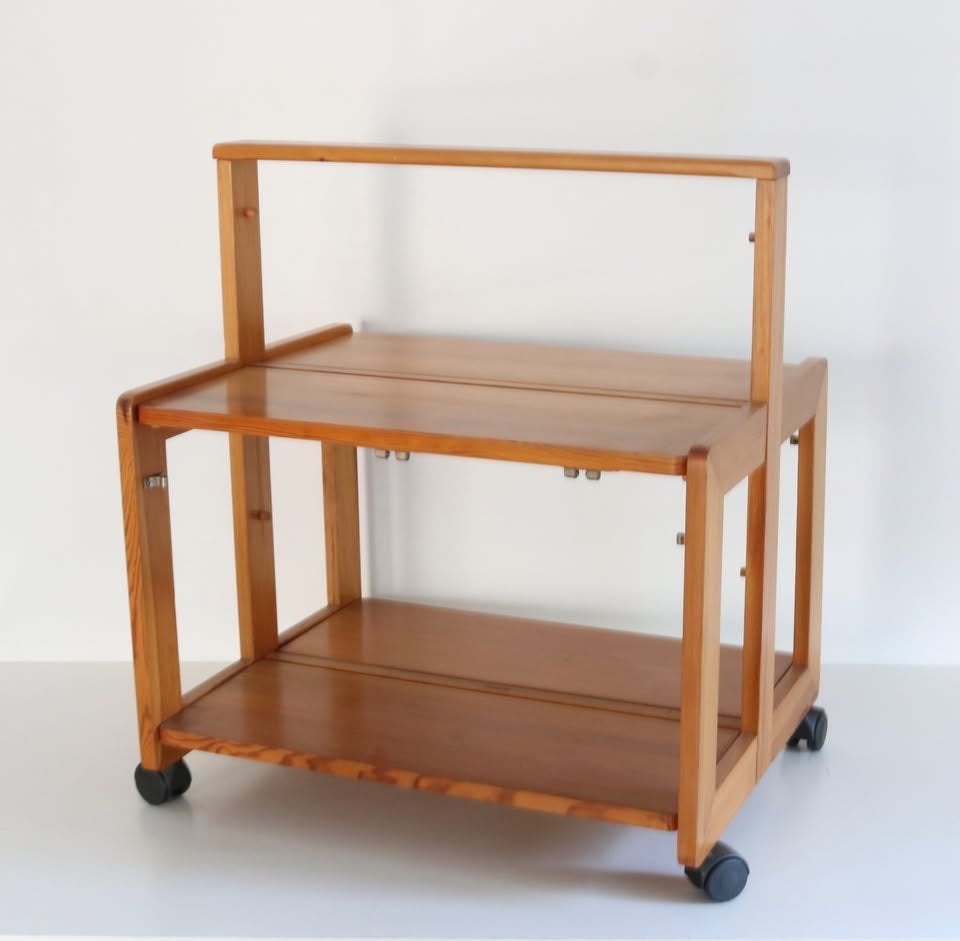 1970's Scandinavian Pinewood Folding Serving Trolley, Ophalen