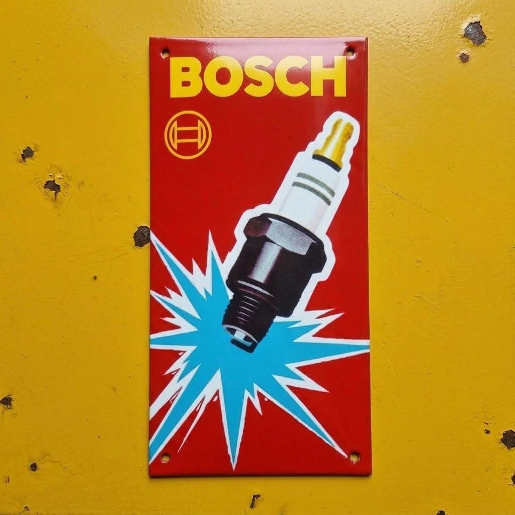 Emaille Reclamebord BOSCH Bougies Pop Art Plaque Vintage Oud, Verzenden, Gebruikt, Reclamebord