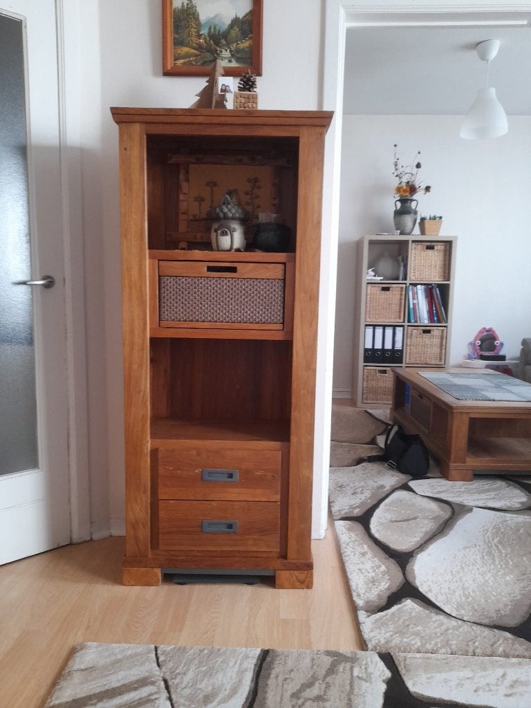 Buffet meuble salon bois, 2 colonnes, Enlèvement, Comme neuf, Teck, Avec tiroir(s)