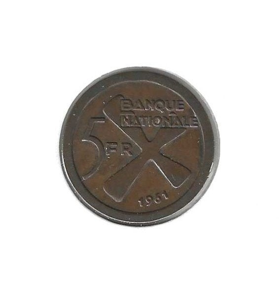 Katanga, 5 Francs 1961., Postzegels en Munten, Munten | Afrika, Ophalen of Verzenden, Overige landen, Losse munt