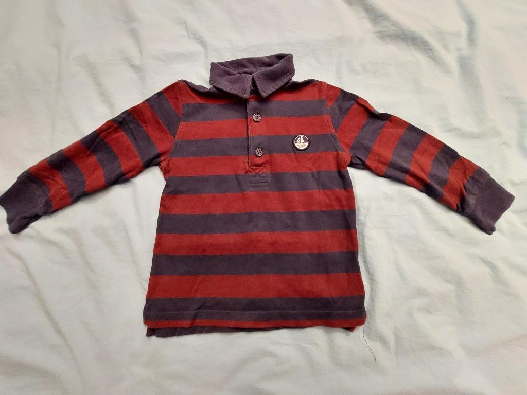 Polo manches longues 3 ans PETIT BATEAU bordeaux & bleu, Kinderen en Baby's, Kinderkleding | Maat 98, Ophalen, Jongen of Meisje