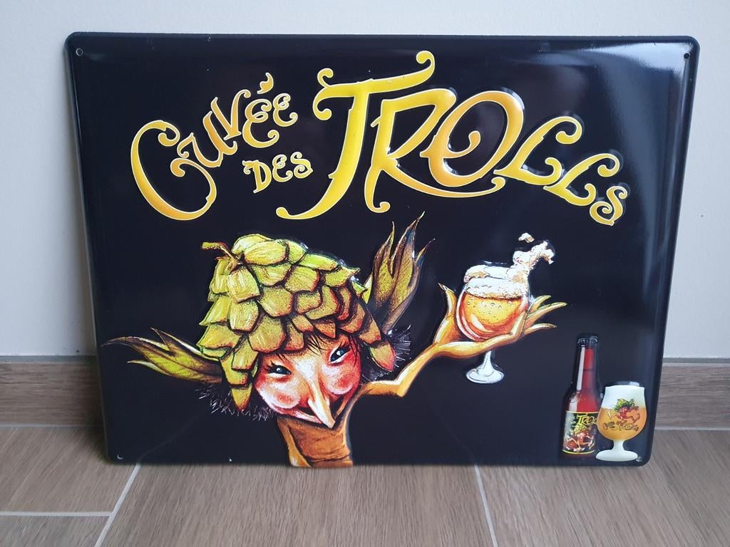 2) Metaal Reclamebord - Cuvée Des Trolls -, Verzamelen, Ophalen of Verzenden, Gebruikt, Reclamebord, Plaat of Schild, Overige merken