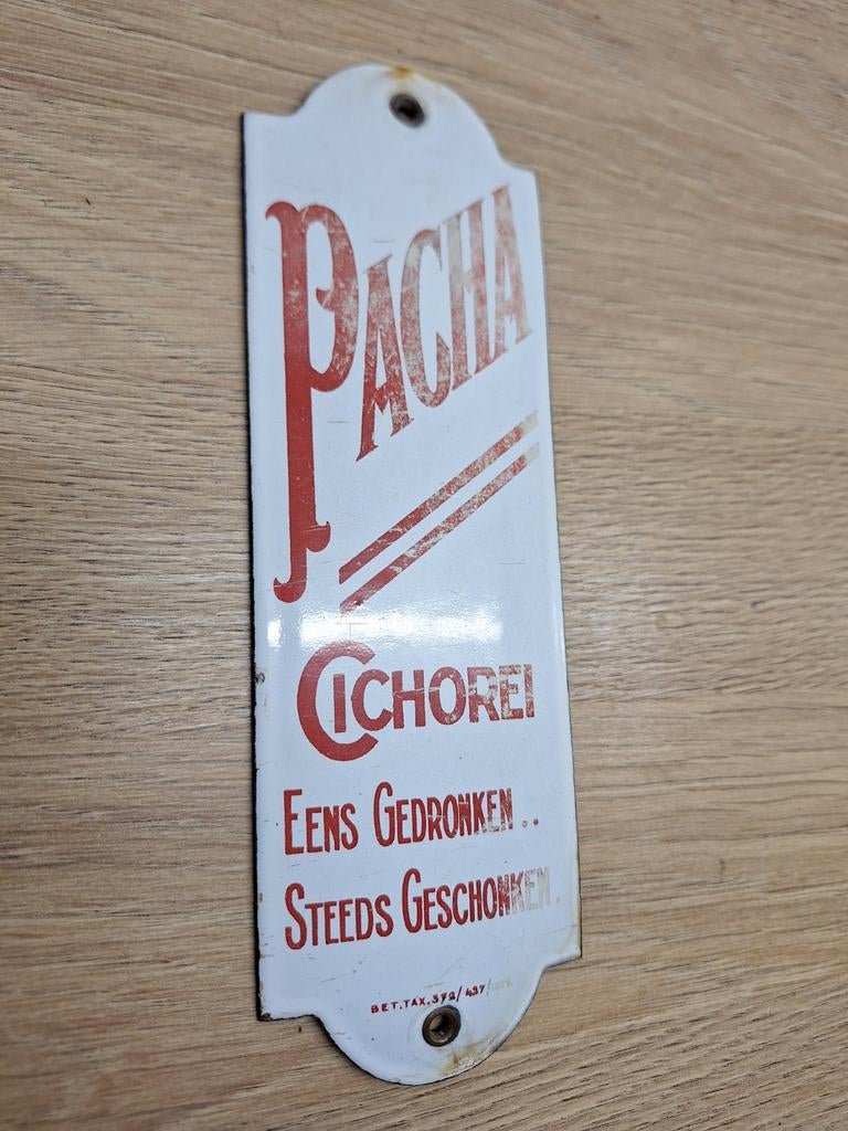 Emaille deurbordje 1939 Pacha Cichorei, Ophalen of Verzenden, Gebruikt, Reclamebord