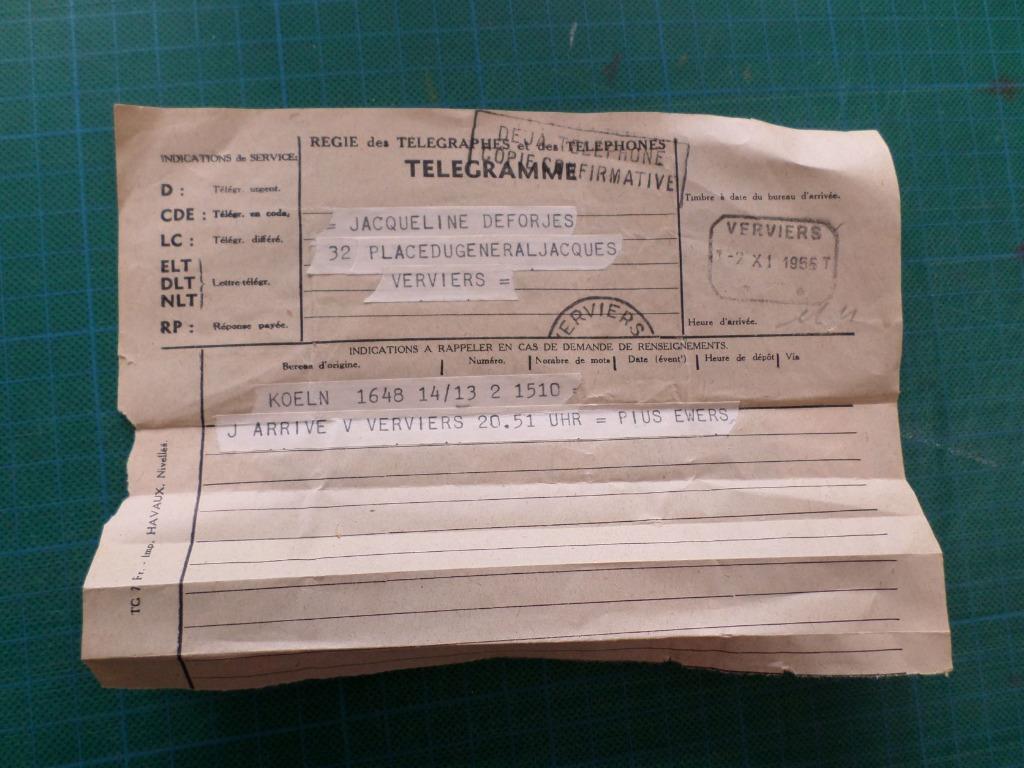 Télégramme ancien - 1956, Collections, Enlèvement ou Envoi, Utilisé