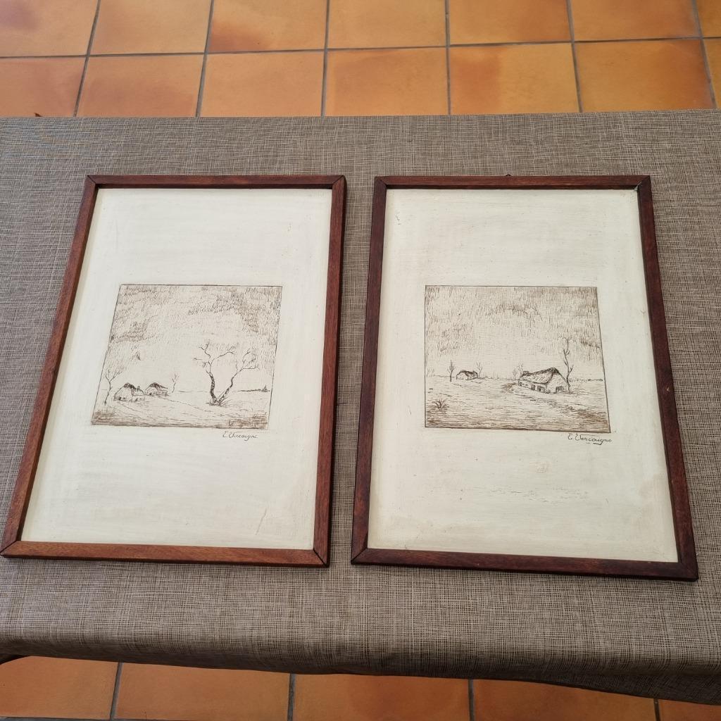 2 Pen / Inkttekeningen van E. Vercaigne, Antiek en Kunst, Ophalen of Verzenden
