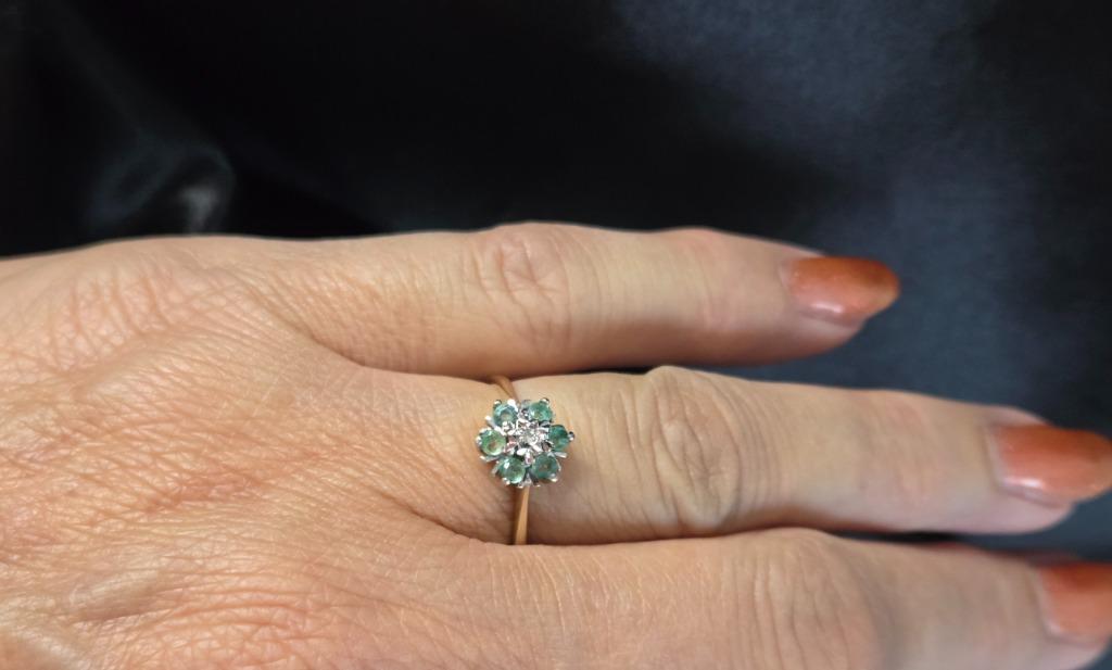 Gouden Vintage ring edelsteen smaragd en diamant. 2025/654., Bijoux, Sacs & Beauté, Bagues, Comme neuf, Or, Vert, 17 à 18