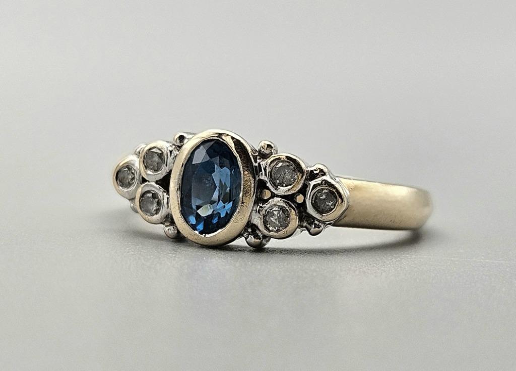 Bague vintage en or, pierre précieuse, topaze et diamant. 20, Bijoux, Sacs & Beauté, Enlèvement ou Envoi, Or, Bague, Avec pierre précieuse