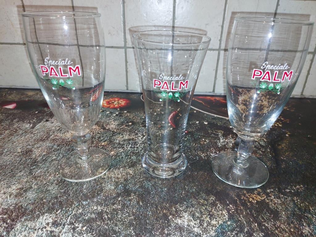 Speciale palm bierglazen, Ophalen of Verzenden, Zo goed als nieuw, Glas of Glazen, Palm