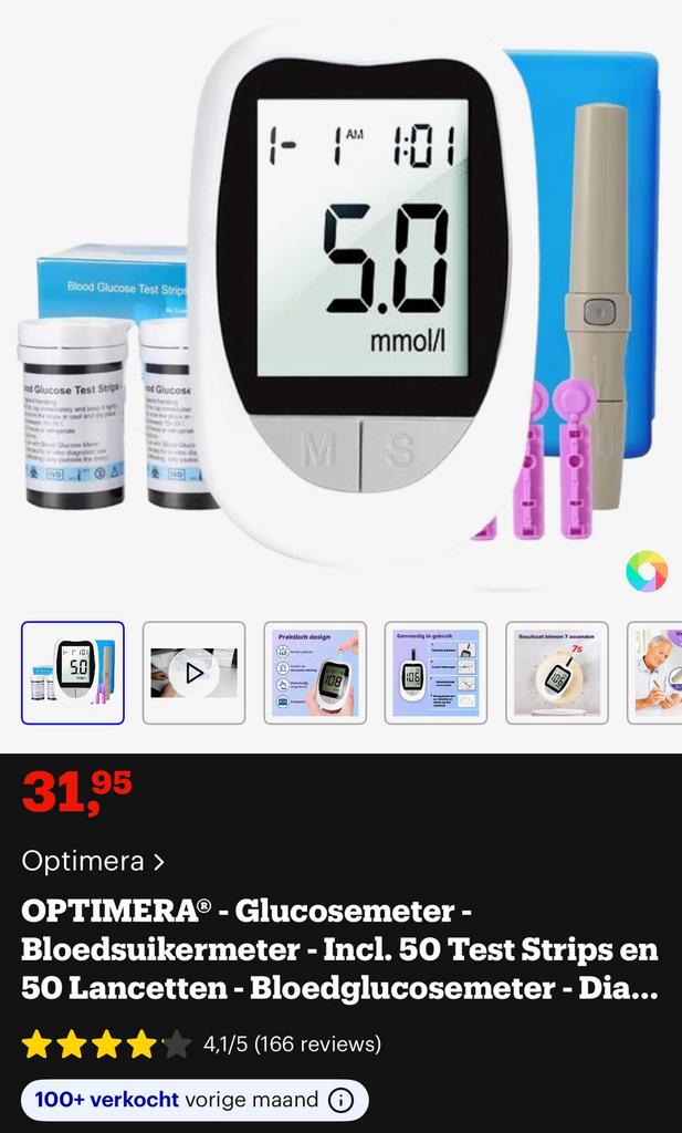 Glucose/bloedsuikerspiegel/ketose meter optimera, Ophalen, Zo goed als nieuw