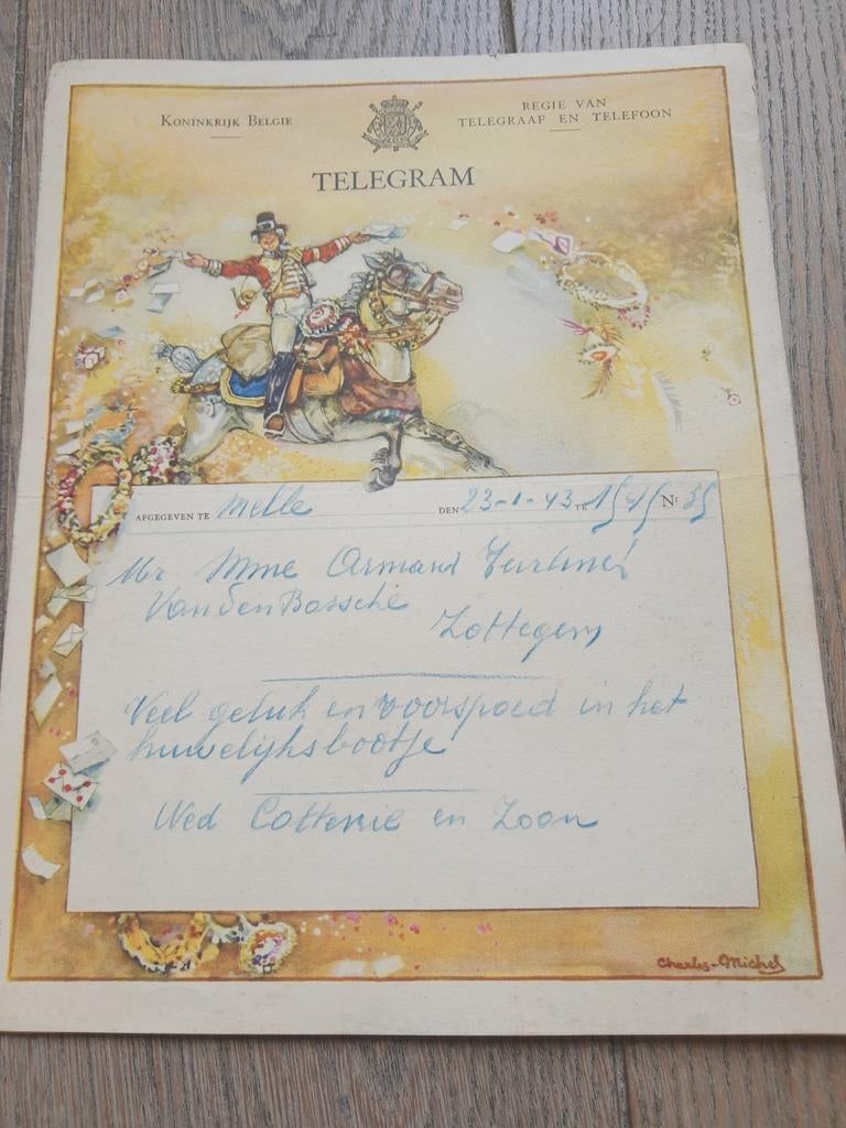 Telegram Zottegem 1943, Verzamelen, Ophalen of Verzenden, Zo goed als nieuw