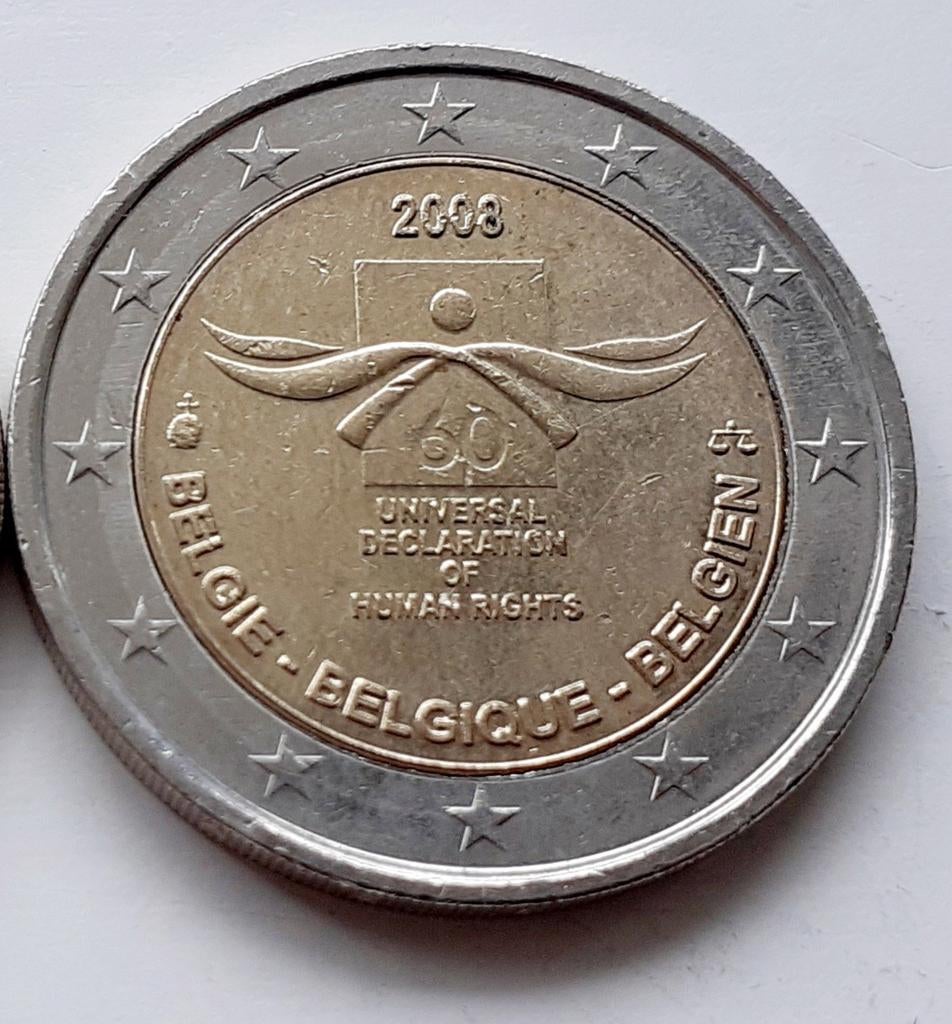2 euro België 2008 60e Verjaardag van de Mensenrechten 🇧🇪, Ophalen of Verzenden, België, 2 euro, Losse munt