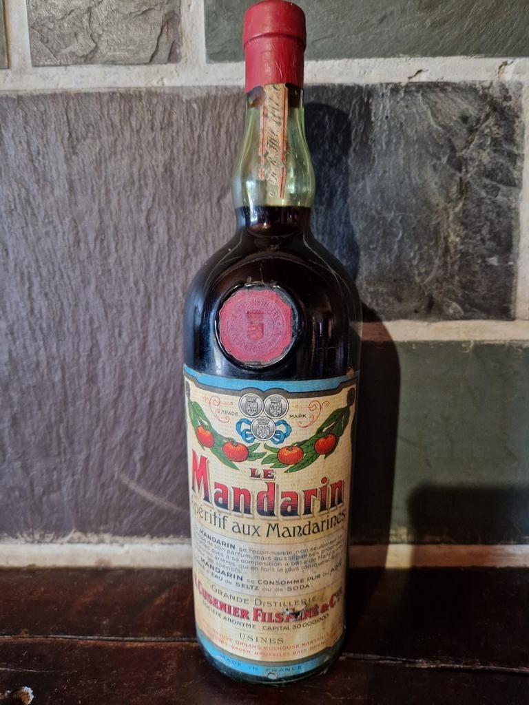 Zeer oude fles Cusenier Mandarin 1940/50 80eur, Verzamelen, Wijnen, Nieuw, Ophalen of Verzenden