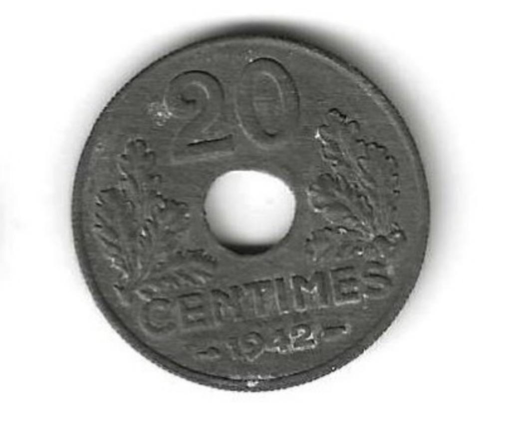 Frankrijk, 20 Centimes 1942., Ophalen of Verzenden, Frankrijk, Losse munt