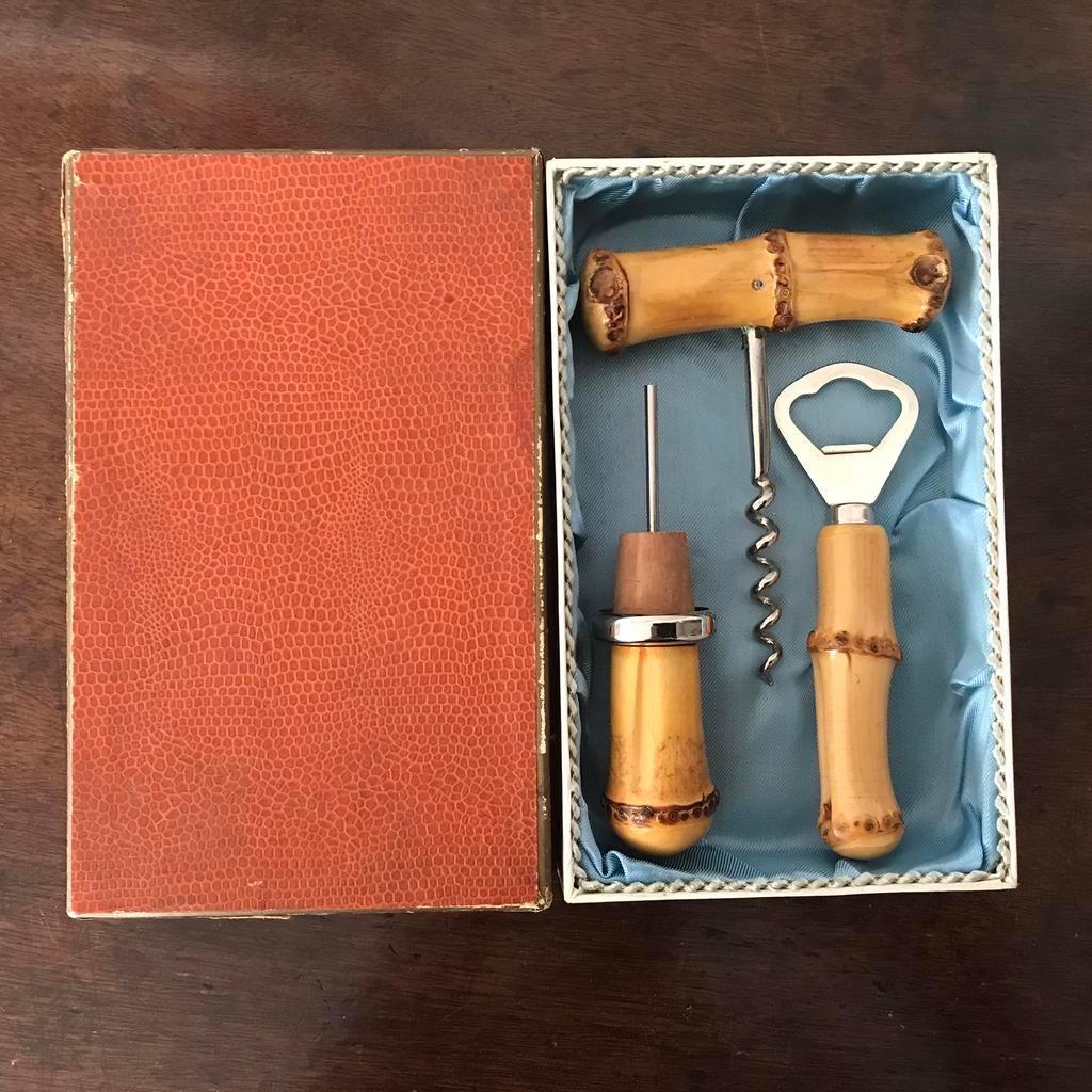 Vintage bar accessoire bamboe set, Enlèvement ou Envoi, Comme neuf