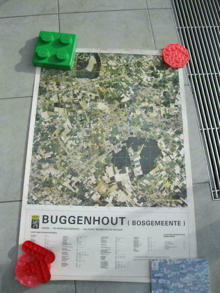 landkaart luchtfoto Buggenhout met straatnamen, Ophalen of Verzenden