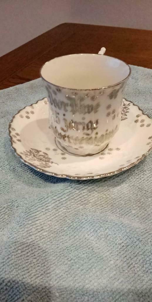 belle tasse avec texte noces d'argent ??, Antiquités & Art, Enlèvement ou Envoi
