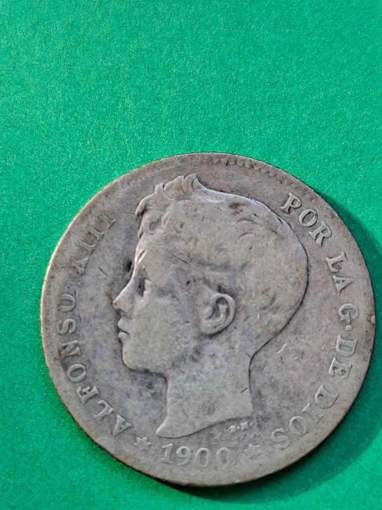 1900 Spanje 1 peseta in zilver Alfonso XIII, Verzenden, Overige landen, Losse munt, Zilver