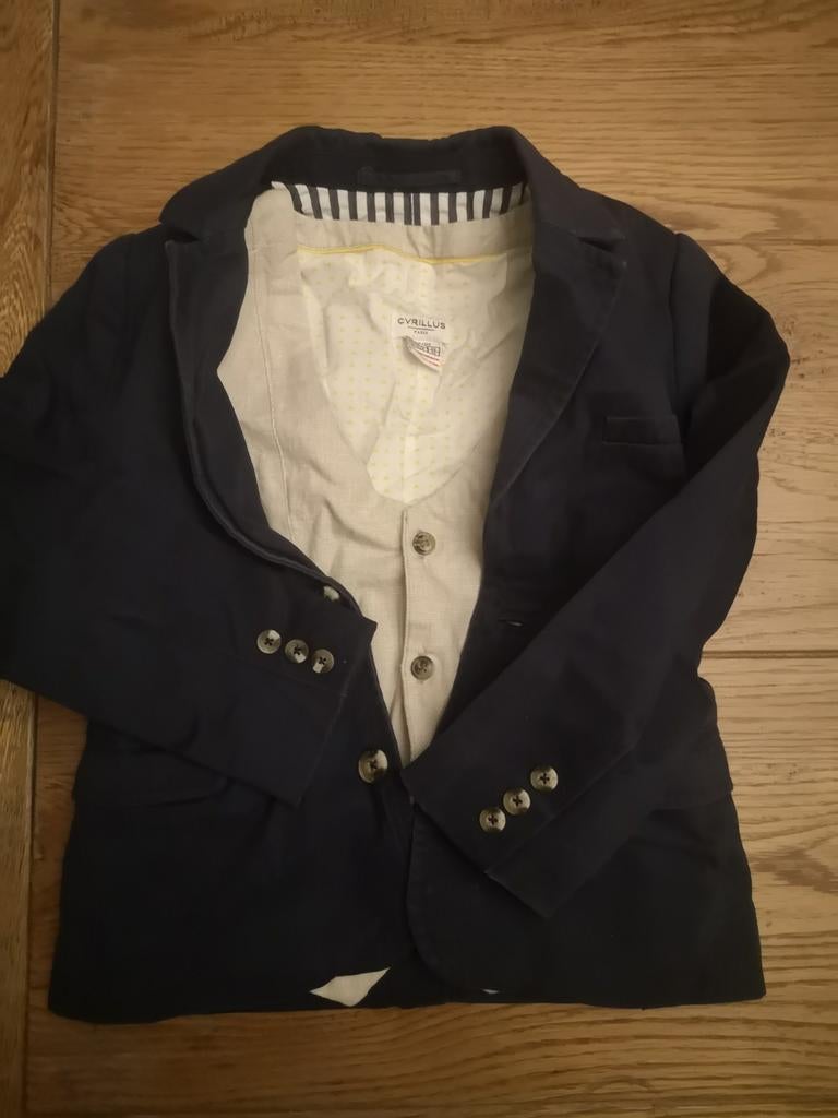 Blazer bleu marine et gilet beige Cyrillus taille 6 ans 116, Enfants & Bébés, Garçon, Cyrillus, Enlèvement ou Envoi, Ensemble