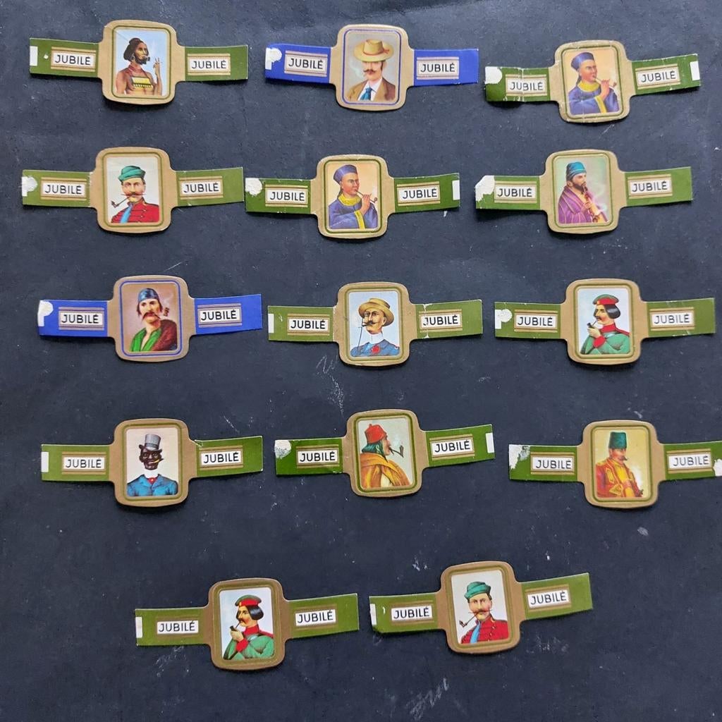 14 sigarenbandjes Jubilé uit de reeks Rokers, Verzamelen, Ophalen of Verzenden, Zo goed als nieuw, Sigarenbandjes