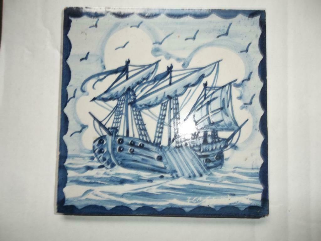 Portugese azulejo keramische oude tegel . Marine thema, Antiek en Kunst, Ophalen of Verzenden