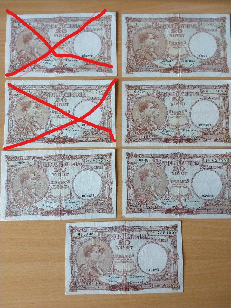 Bankbiljetten 20 francs Minguet-Freund Poortman-Minguet, Ophalen of Verzenden, België, Los biljet