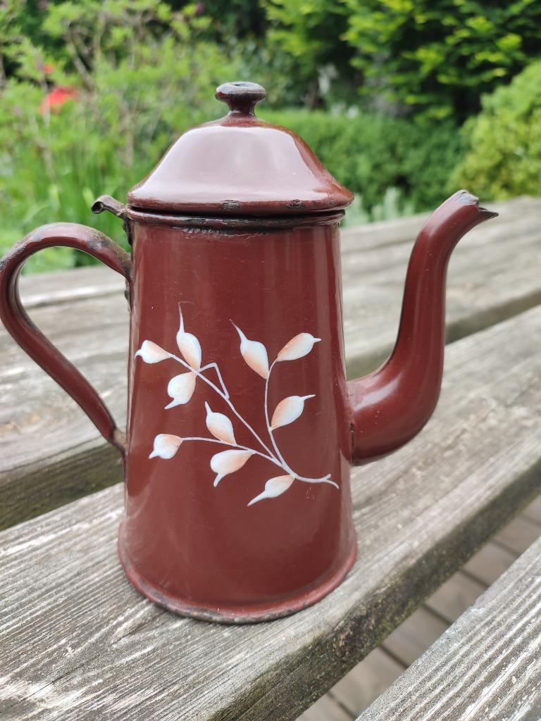 Ancienne cafetière émaillée avec décor, Ophalen of Verzenden