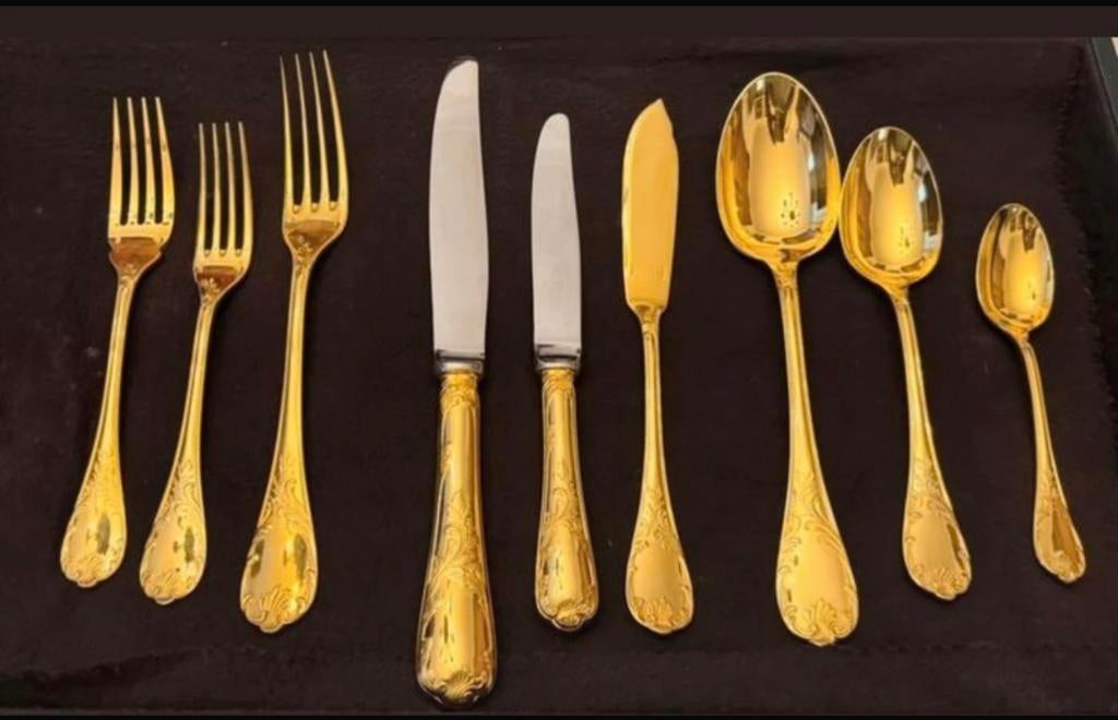 Ménagère Christofle Marly dorure totale or jaune 18 carats, Maison & Meubles, Cuisine | Couverts, Enlèvement, Comme neuf, Argent