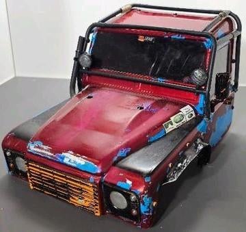 Body Traxxas Defender raccourcie–effet patiné/peint écaillée, Échelle 1:10, Enlèvement ou Envoi, Voiture off road, Utilisé
