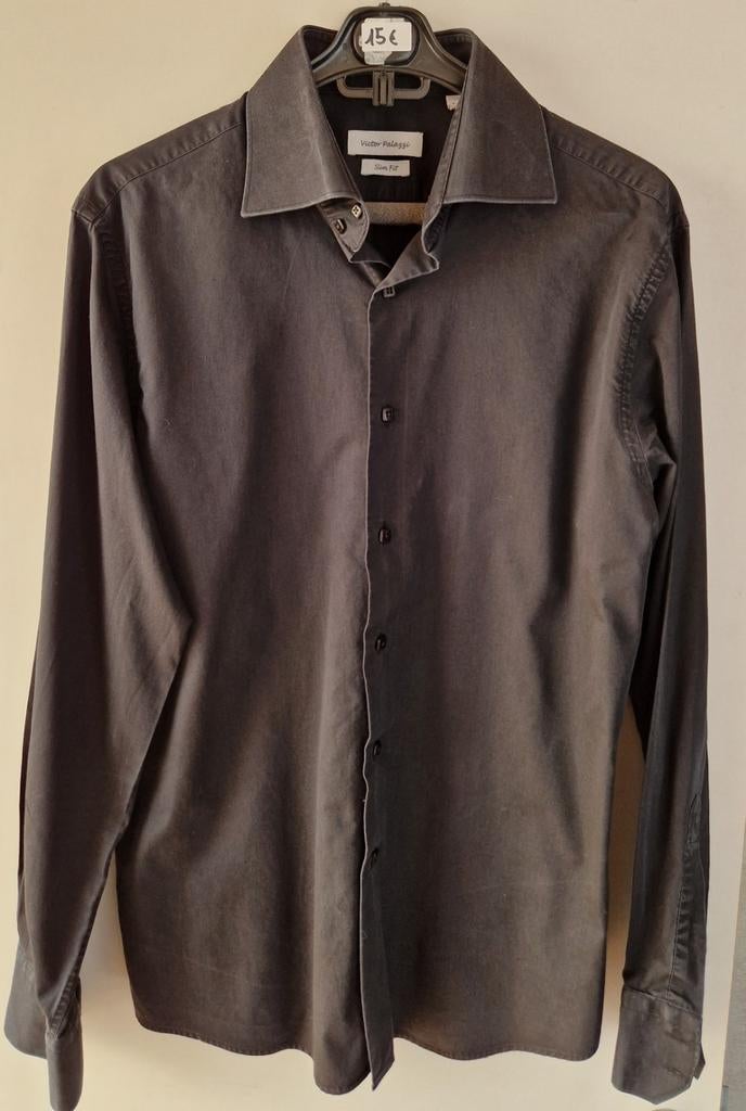 Hemd zwart Merk Victor Palazzi Slim Fit L ( Nieuwe Staat), Ophalen of Verzenden, Zo goed als nieuw, Halswijdte 41/42 (L), Victor Palazzi