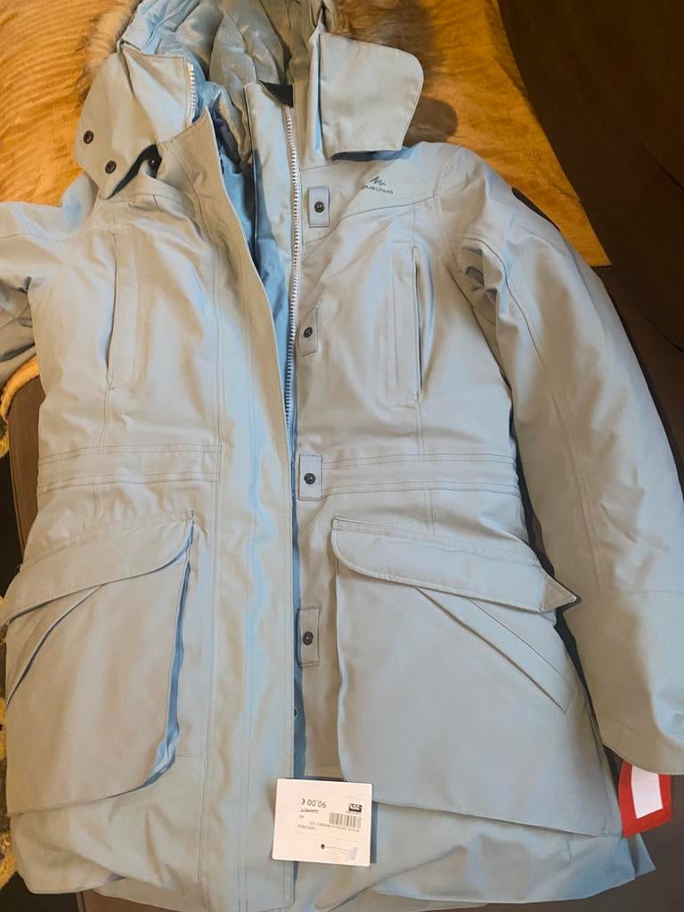 Warme dikke winterjas met wollen kap, Ophalen, Blauw, Nieuw, Quechua