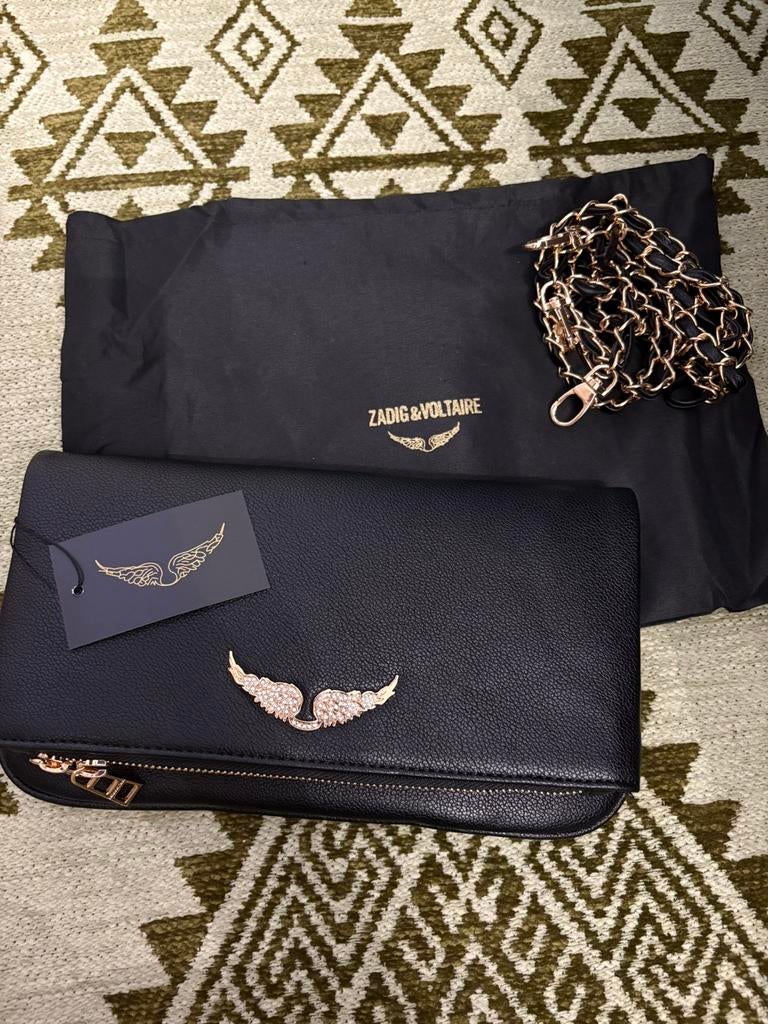 Zadig & Voltaire Rock Clutch in zwart/goud, Envoi, Comme neuf, Noir