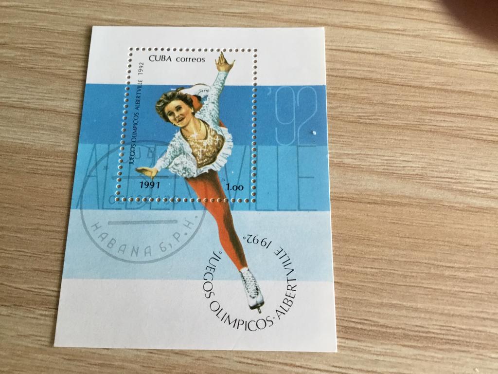 Postzegelblokje  Cuba olympische winterspelen, Ophalen of Verzenden, Gestempeld, Sport