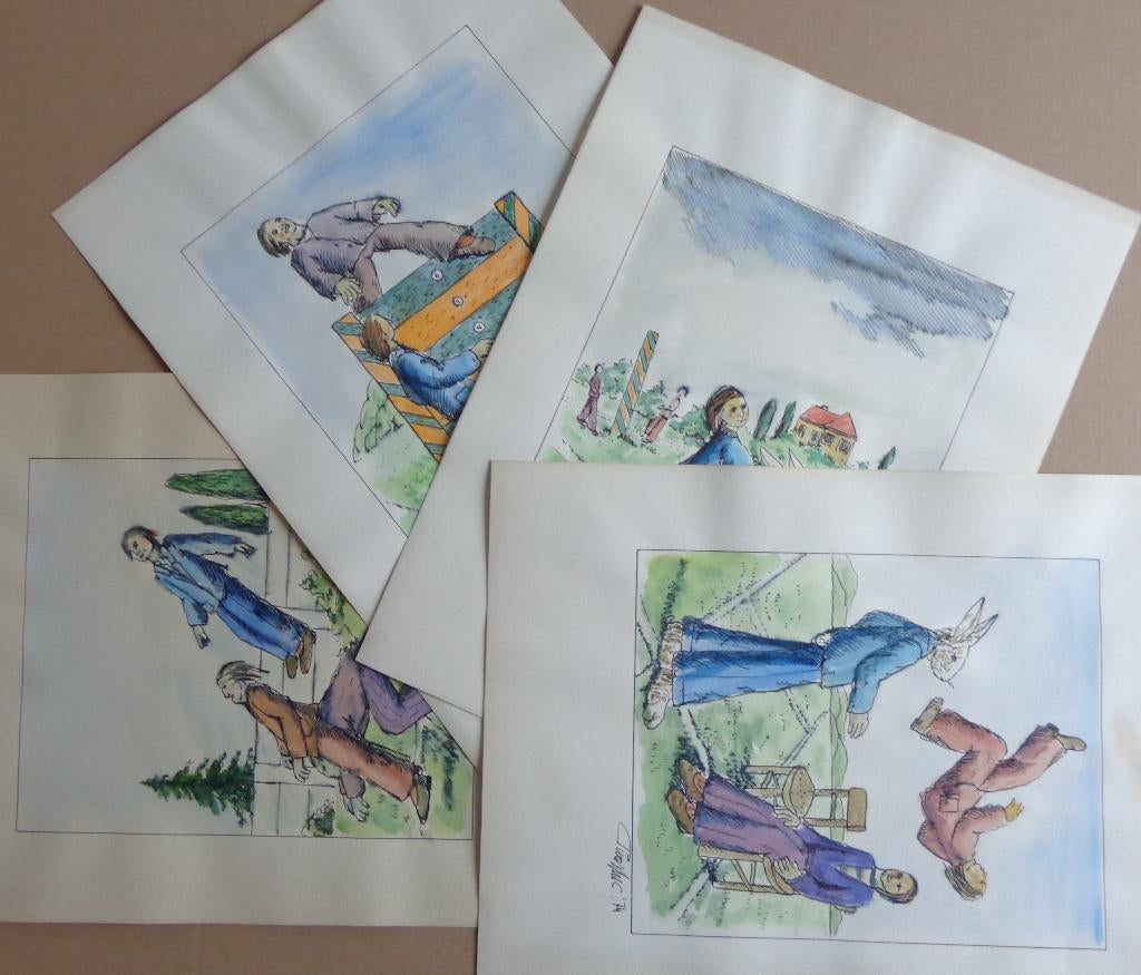 LUC PIRON / LOT VAN 4 STUKS / ORIGINEEL WERK / 40x30cm SIG, Signé, Enlèvement ou Envoi