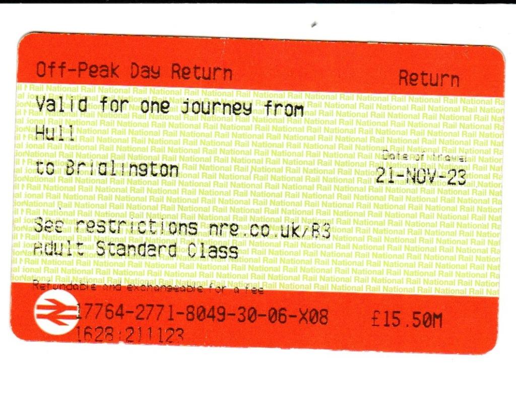 gebruikt treinkaartje Hull - Bridlington, Verzenden, Gebruikt, Trein, Overige typen