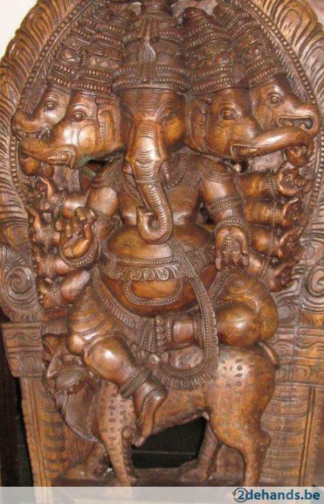 Ganesha met 5 hoofden op een leeuw in hout ca. 155 cm, Ophalen of Verzenden