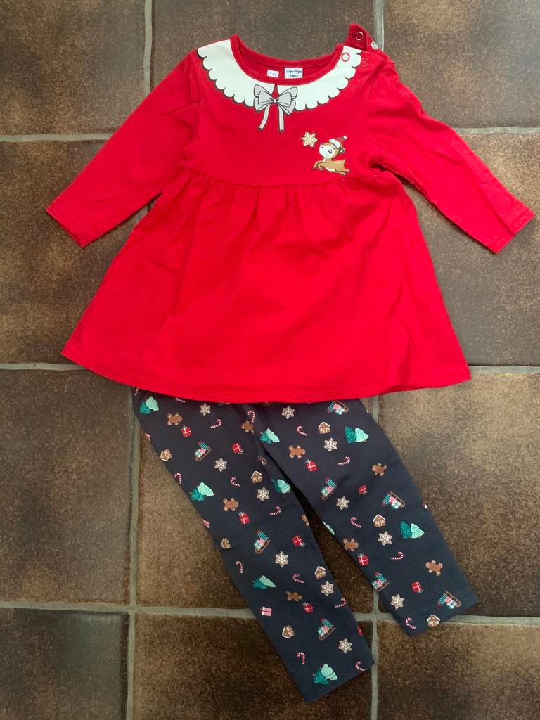 Kerstkleedje + legging mt 74, Kinderen en Baby's, Babykleding | Maat 74, Zo goed als nieuw, Meisje, Setje, Ophalen
