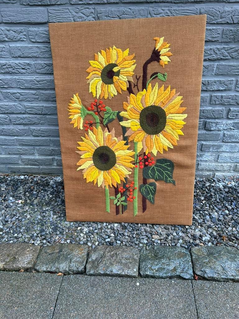 Zonnebloemen geborduurd, Tuin en Terras, Ophalen, Zo goed als nieuw