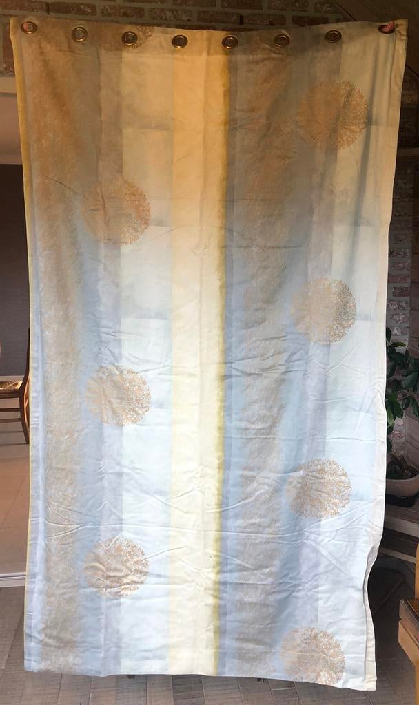 2 tentures bleues et dorées prêtes à poser, Maison & Meubles, Enlèvement ou Envoi, Comme neuf, 100 à 150 cm, 200 cm ou plus