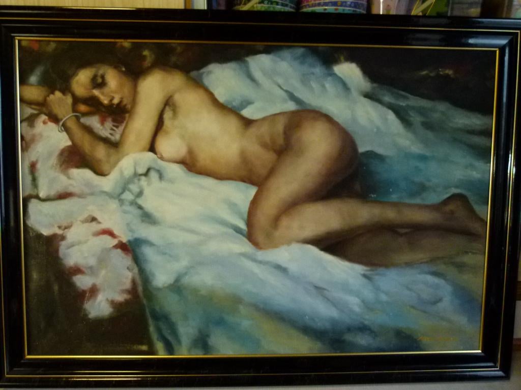 vintage naakt op canvas schilderij xl 60er, Enlèvement, Maison et Meubles