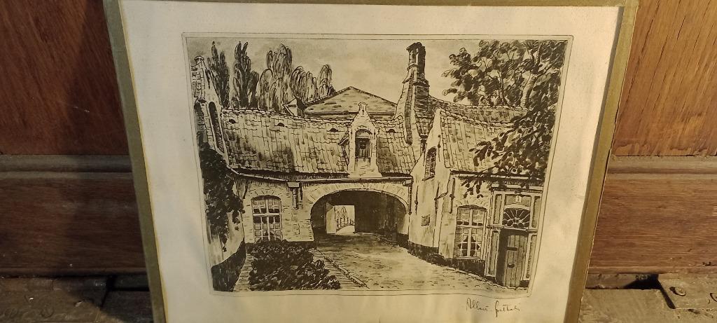 Lithographie signée Albert Goethals - Vue de Bruges, Antiquités & Art, Art | Eaux-fortes & Gravures, Gravure, Paysage, Enlèvement ou Envoi
