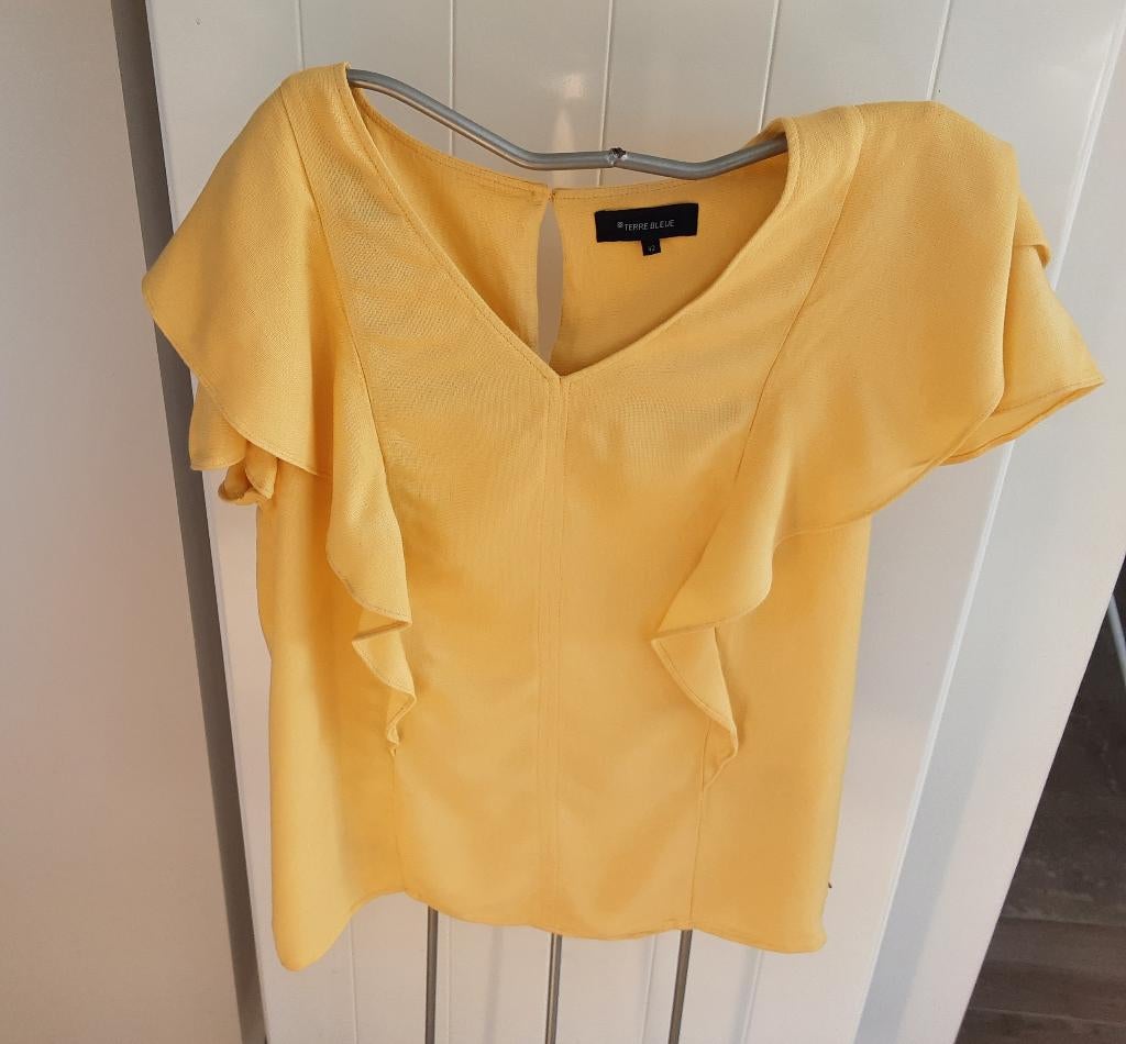 Mooie Viscose T-shirt korte mouwen mt 42 *Terre Bleu* H.g.st, Terre Bleue, Geel, Ophalen of Verzenden, Zo goed als nieuw