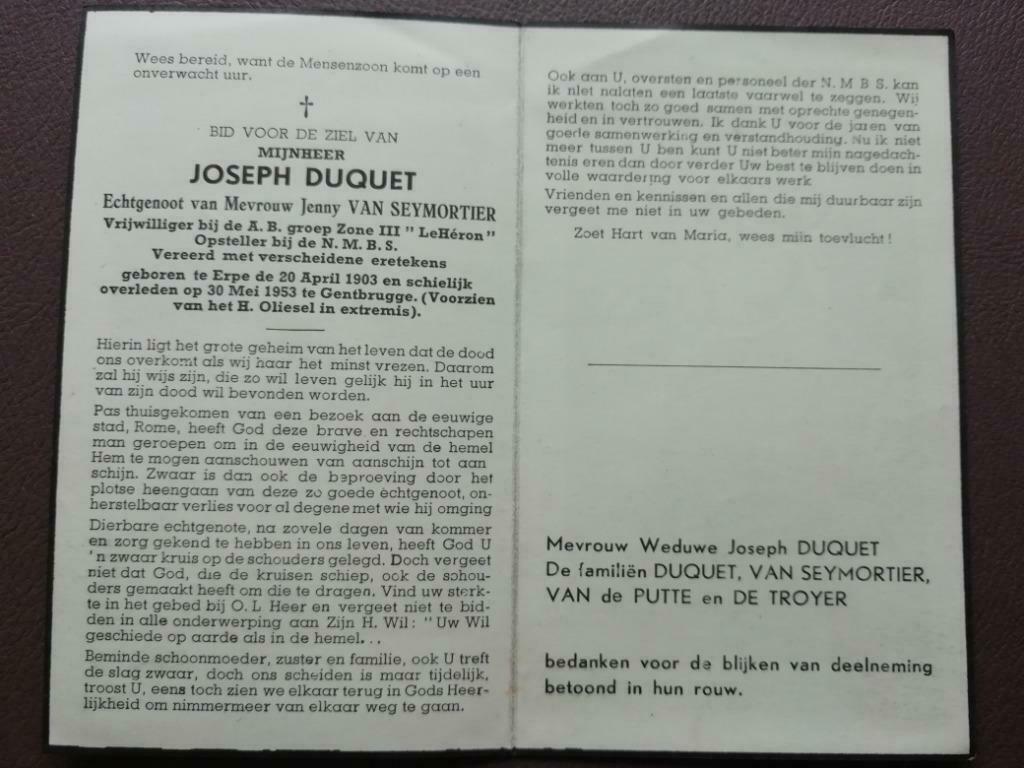 Joseph Duquet Vrijwilliger bij de A.B.groep zone III Le Héro, Verzamelen, Ophalen of Verzenden