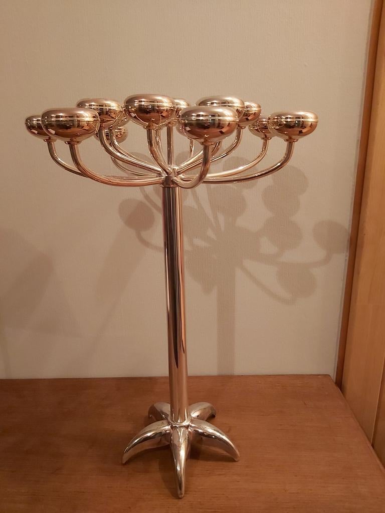 Chandelier 15 bougies métal argenté 58cm Fink, Enlèvement, Argent