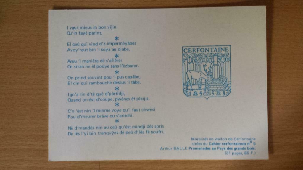 Moralités en Wallon de Cerfontaine, Collections, Enlèvement ou Envoi, Non affranchie, Brabant Flamand