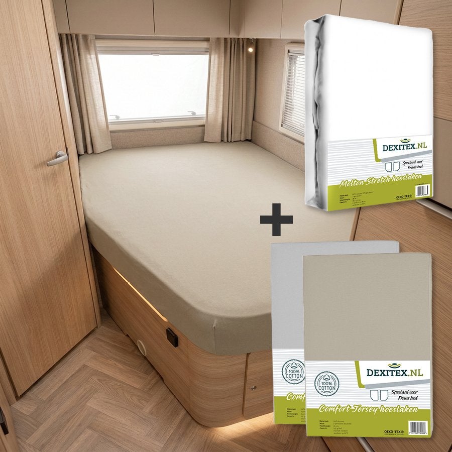 Textielpakket Frans bed - 1 molton met 2 hoeslakens - links