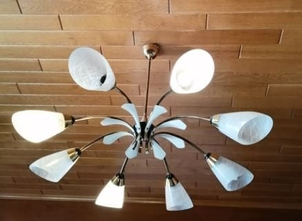 vintage Italy 8-armige sputnik kroonluchter luster 50er, Verre, Enlèvement, Utilisé, Mid-century