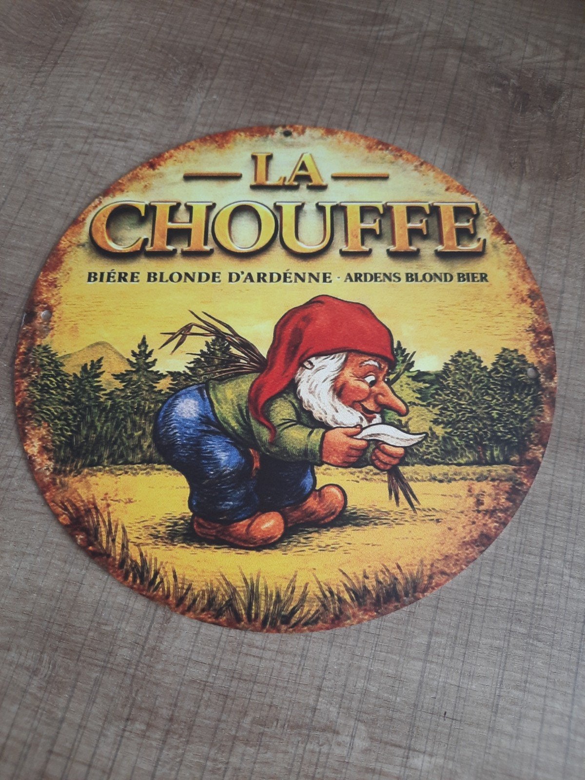 Blikken reclamebord la chouffe, Ophalen, Reclamebord