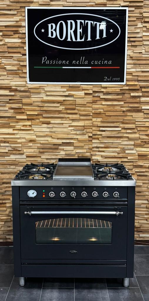 Luxe Boretti Fornuis 90cm antraciet + rvs 1 oven frytop, Elektronische apparatuur, Ophalen, 60 cm of meer, Zo goed als nieuw, Energieklasse A of zuiniger