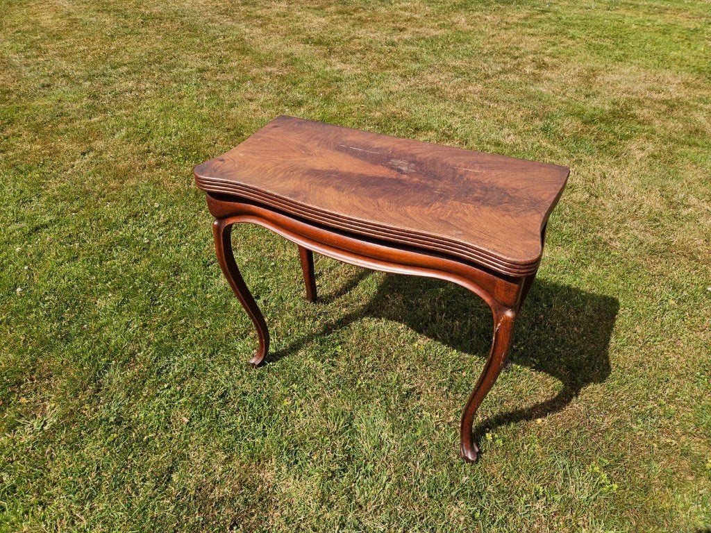 Table à jeux ancienne style Louis XV acajou feutrine verte, Enlèvement